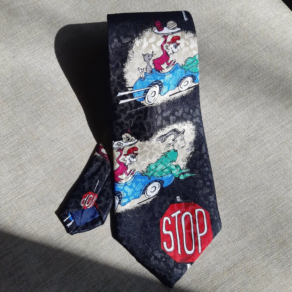 City One Necktie Dr. Seuss Green Eggs & Ham Stop Sign Vintage Novelty Tie